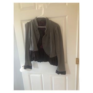 Free People taupe + brown Military Ruffle Jacket